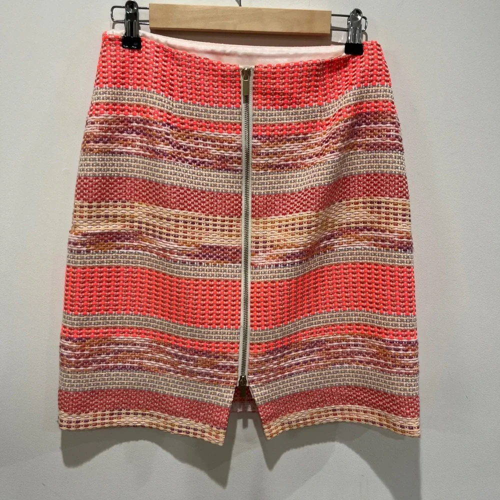 Etcetera‎ Tweed Pencil Skirt Sz 4 Pink Orange Striped Zip Back Textured Media